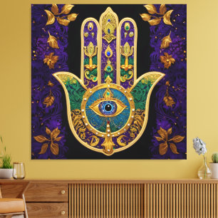 Mardi Gras Gold Purple Green Hamsas Art Canvas Print