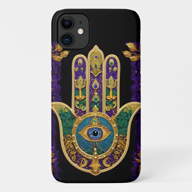 Mardi Gras Gold Purple Green Hamsas Art Case-Mate iPhone Case (Back)