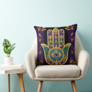 Mardi Gras Gold Purple Green Hamsas Art Cushion