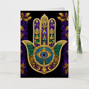 Mardi Gras Gold Purple Green Hamsas Art Foil Greeting Card