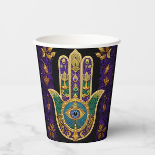 Mardi Gras Gold Purple Green Hamsas Art Paper Cups