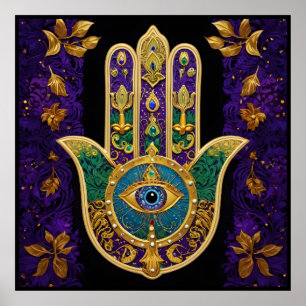 Mardi Gras Gold Purple Green Hamsas Art Poster