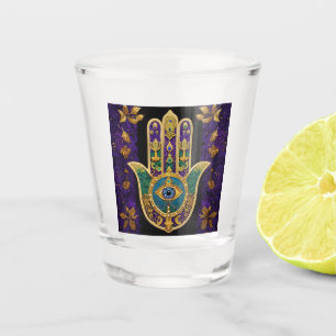 Mardi Gras Gold Purple Green Hamsas Art Shot Glass