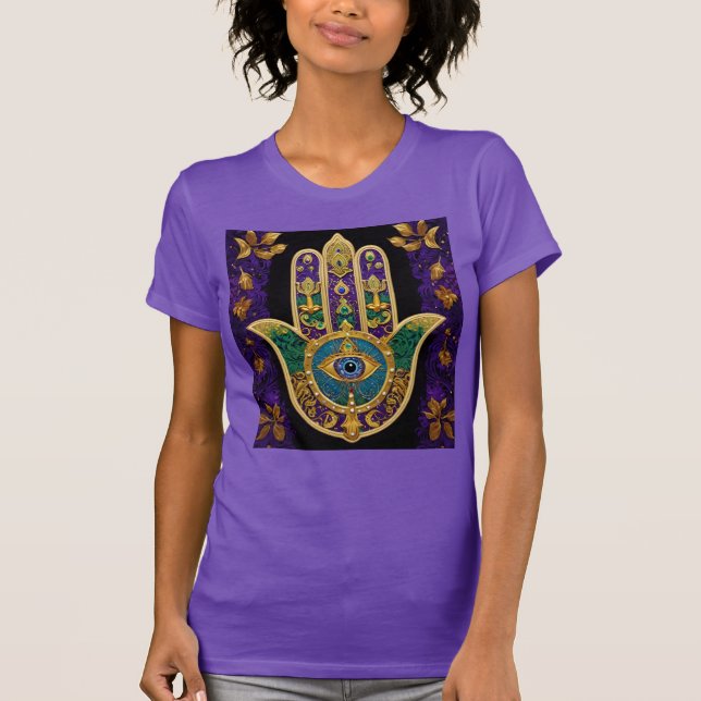 Mardi Gras Gold Purple Green Hamsas Art T-Shirt (Front)