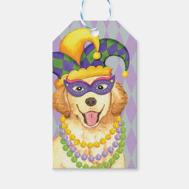 Mardi Gras Golden Retriever Gift Tags (Front)