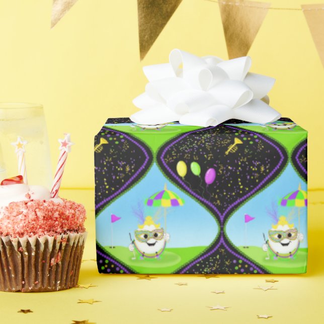 Mardi Gras Golf Ball Celebrating  Wrapping Paper (Birthday Party)