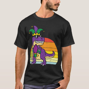 Mardi Gras Grawr Dino Retro Trex Jester Boys Kids T-Shirt