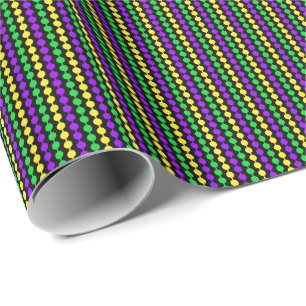 Mardi Gras Green, Yellow, Purple Beads on Black Wrapping Paper