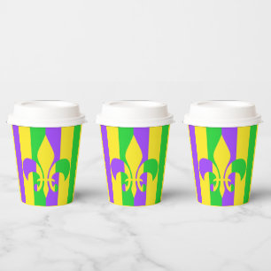 Mardi Gras Green Yellow Purple Fleur-de-Lis Paper  Cups