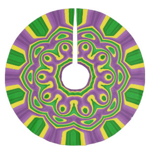 Mardi Gras Green Yellow Purple Pattern Mandala Brushed Polyester Tree Skirt