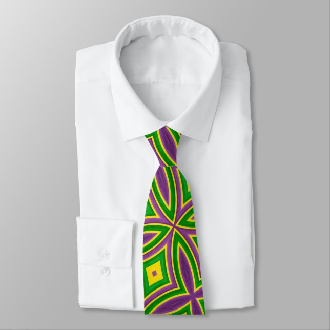 Mardi Gras Green Yellow Purple Pattern Tie (Tied)