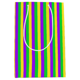 Mardi Gras Green, Yellow, Purple Striped Medium Gift Bag