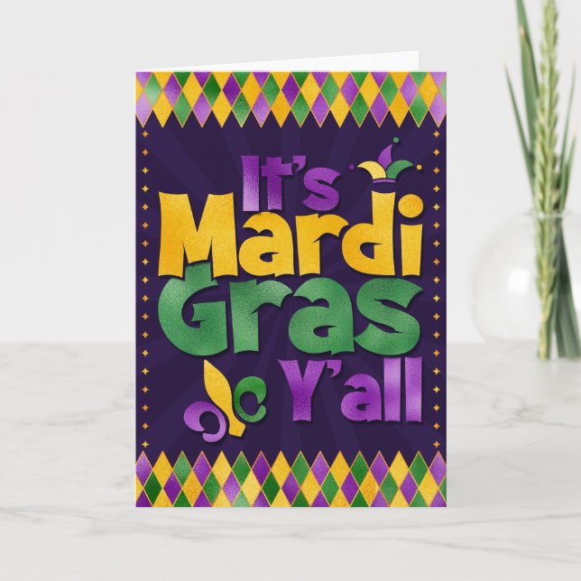 Mardi Gras Greeting Card, It's Mardi Gras Y'all Card (Front)