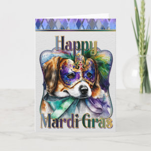Mardi Gras Greeting Card, Mardi Gras Beagle Puppy Card