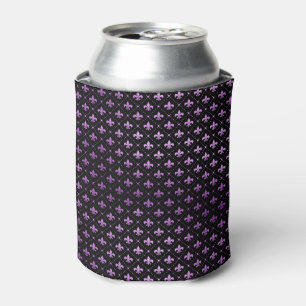 Mardi Gras Grid Bright Purple Fleur De Lis NOLA Can Cooler