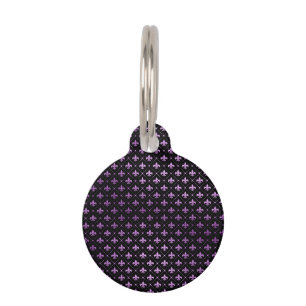 Mardi Gras Grid Bright Purple Fleur De Lis NOLA Pet Tag