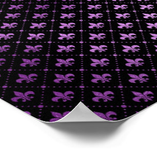 Mardi Gras Grid Bright Purple Fleur De Lis NOLA Poster
