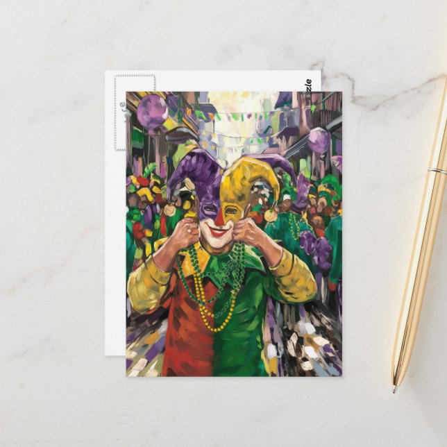  Mardi Gras Happy Jester Postcard (Front/Back In Situ)