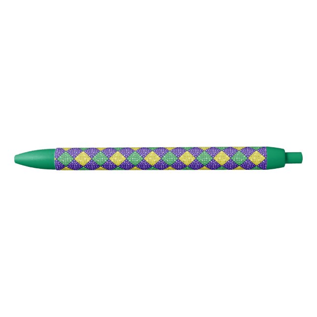 Mardi Gras Harlequin Diamond Carnival Pattern Black Ink Pen (Front)