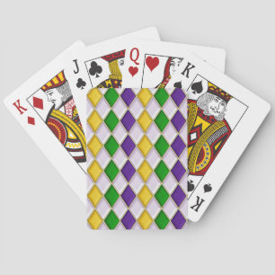 Mardi Gras Harlequin Diamond Pattern White Playing Cards