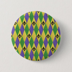 Mardi Gras Harlequin Fleur De Lis 6 Cm Round Badge