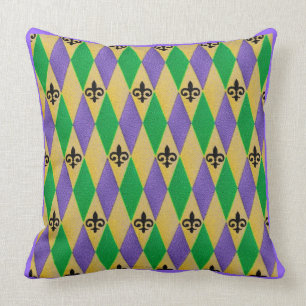 Mardi Gras Harlequin Fleur De Lis Cushion