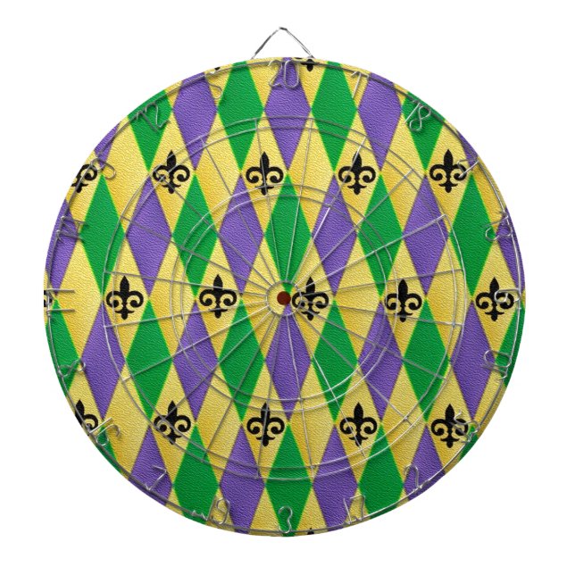 Mardi Gras Harlequin Fleur De Lis Dartboard (Front)