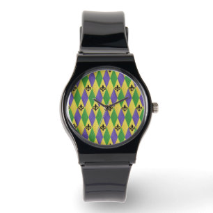 Mardi Gras Harlequin Fleur De Lis Designer Watch