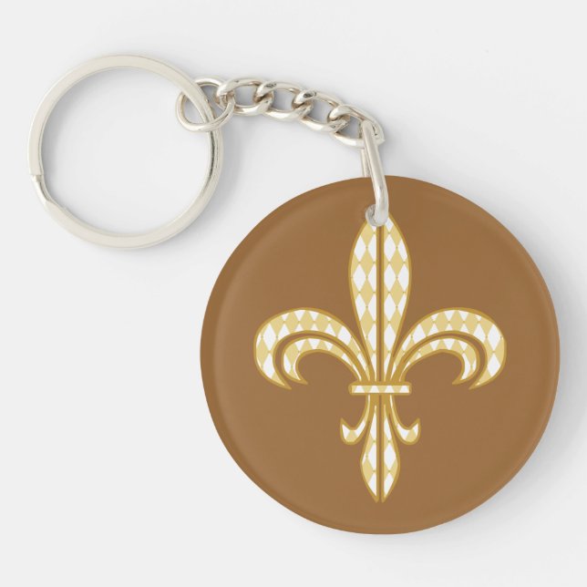 Mardi Gras Harlequin Fleur De Lis Key Ring (Front)