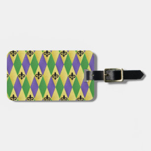 Mardi Gras Harlequin Fleur De Lis Luggage Tag