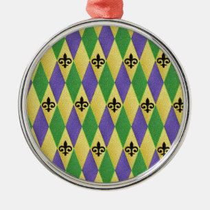 Mardi Gras Harlequin Fleur De Lis Metal Tree Decoration