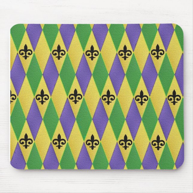 Mardi Gras Harlequin Fleur De Lis Mouse Pad (Front)