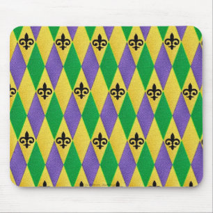 Mardi Gras Harlequin Fleur De Lis Mouse Pad