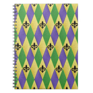 Mardi Gras Harlequin Fleur De Lis Notebook