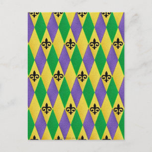 Mardi Gras Harlequin Fleur De Lis Postcard