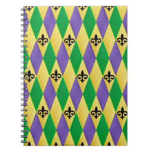 Mardi Gras Harlequin Fleur De Lis Spiral Notebook