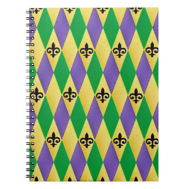 Mardi Gras Harlequin Fleur De Lis Spiral Notebook (Front)