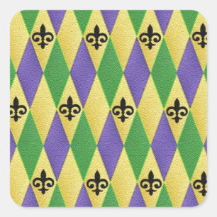 Mardi Gras Harlequin Fleur De Lis Square Sticker