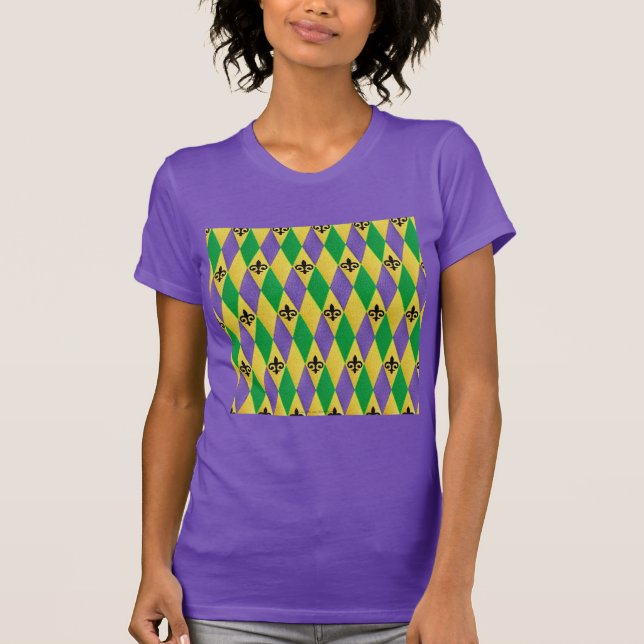Mardi Gras Harlequin Fleur De Lis T-Shirt (Front)