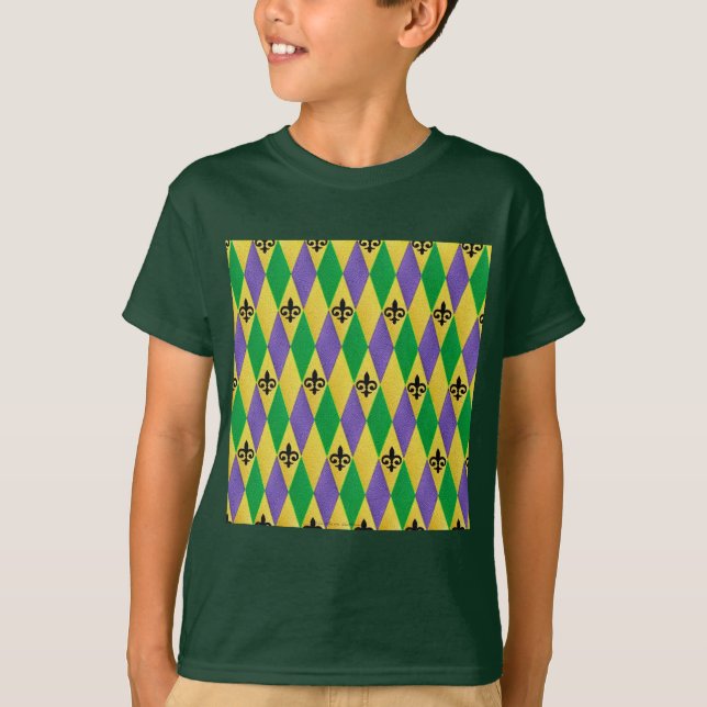 Mardi Gras Harlequin Fleur De Lis T-Shirt (Front)