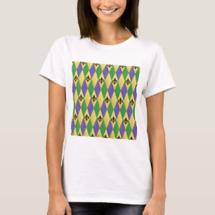 Mardi Gras Harlequin Fleur De Lis T-Shirt