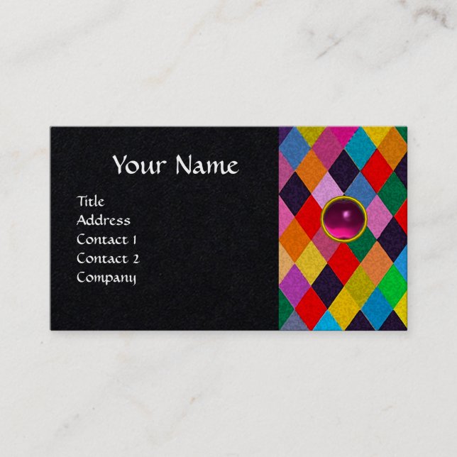 MARDI GRAS HARLEQUIN PATTERN Colourful Rhombi  Business Card (Front)