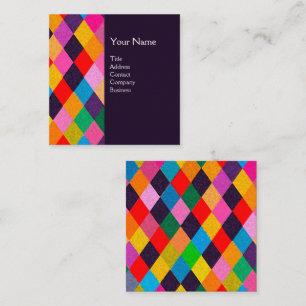 MARDI GRAS HARLEQUIN PATTERN Colourful Rhombi Square Business Card