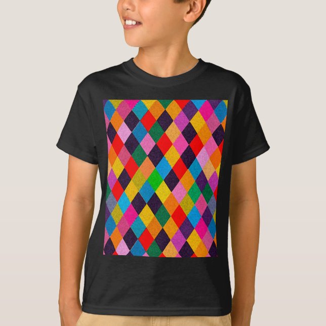 MARDI GRAS HARLEQUIN PATTERN Colourful Rhombi T-Shirt (Front)
