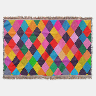 MARDI GRAS HARLEQUIN PATTERN Colourful Rhombi  Throw Blanket