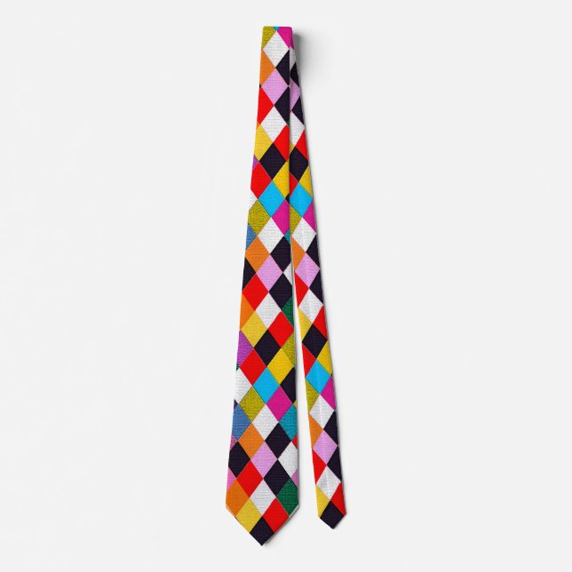 MARDI GRAS HARLEQUIN PATTERN Colourful Rhombi  Tie (Front)