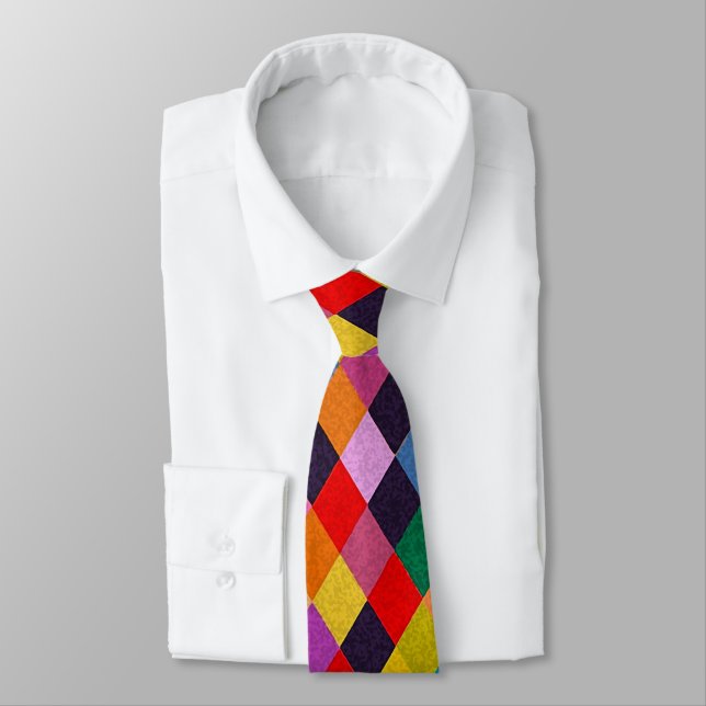MARDI GRAS HARLEQUIN PATTERN Colourful Rhombi  Tie (Tied)