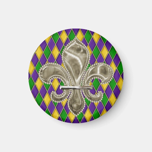 Mardi Gras Harlequin Pattern Fleur de Lis Magnet (Front)