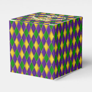 Mardi Gras Harlequin pattern with Crown Favour Box