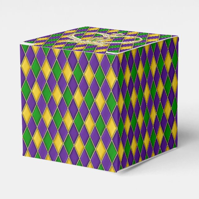 Mardi Gras Harlequin pattern with Crown Favour Box (Front Side)